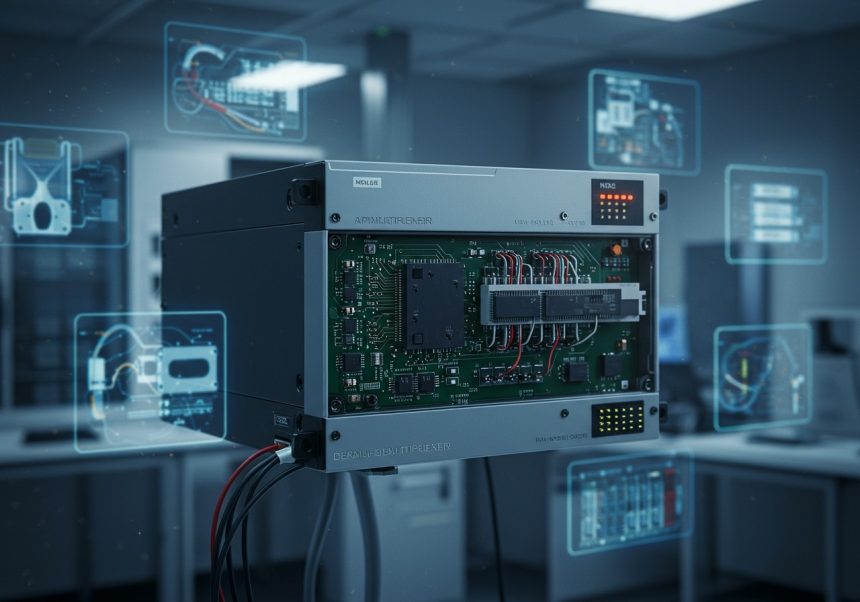 Demultiplexer s detailmi na doske a prepojením v laboratóriu.