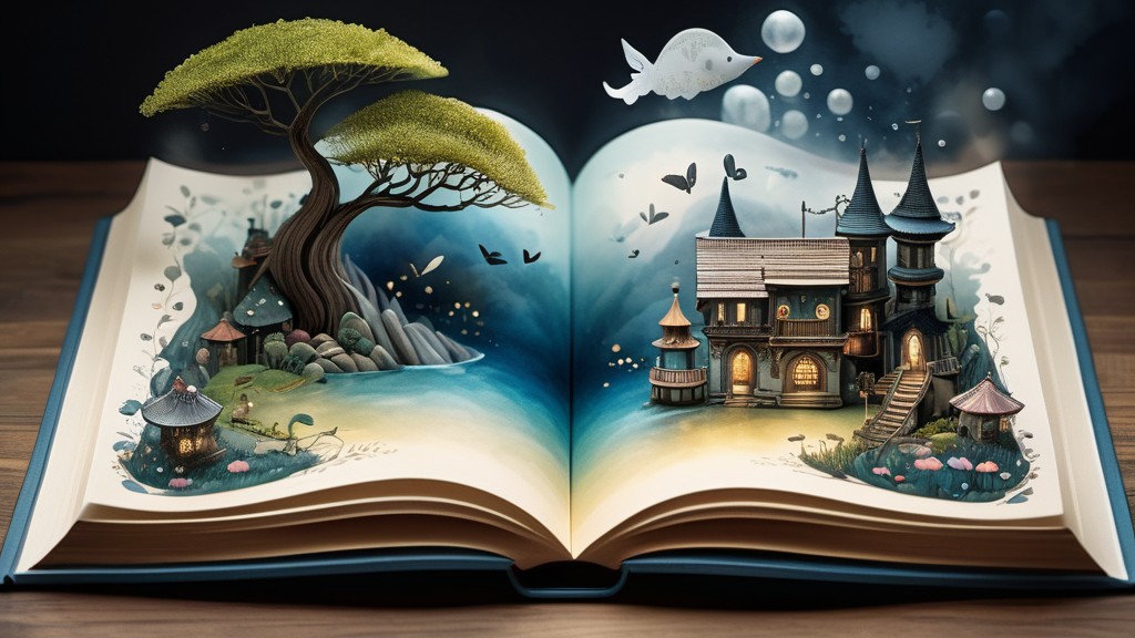 Kniha s magickým lesom a domčekom, symbolizuje sny a duchovný rast.