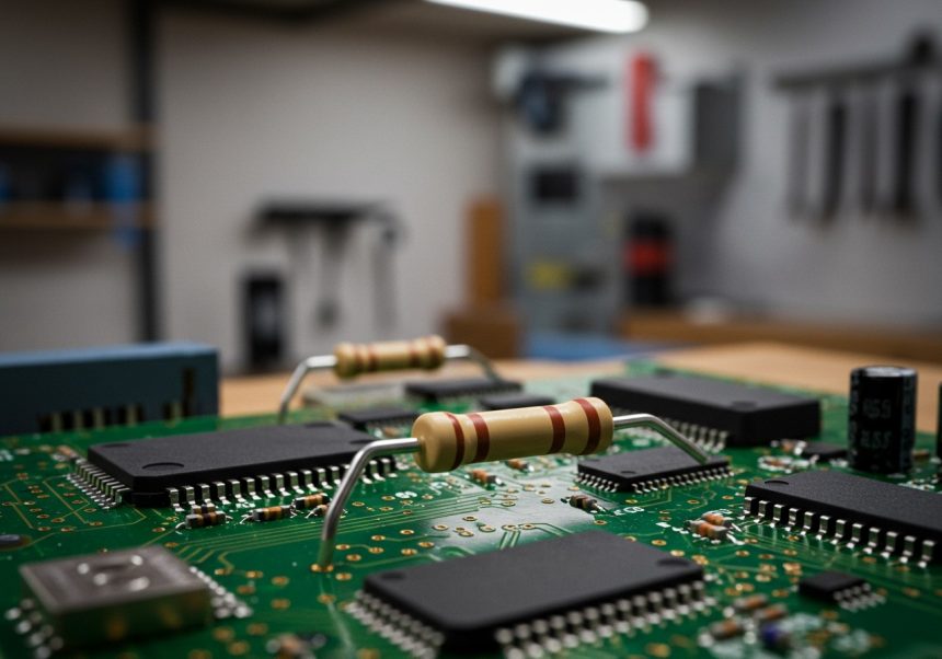 Detailný pohľad na elektronickú dosku s termistormi a obvodmi.