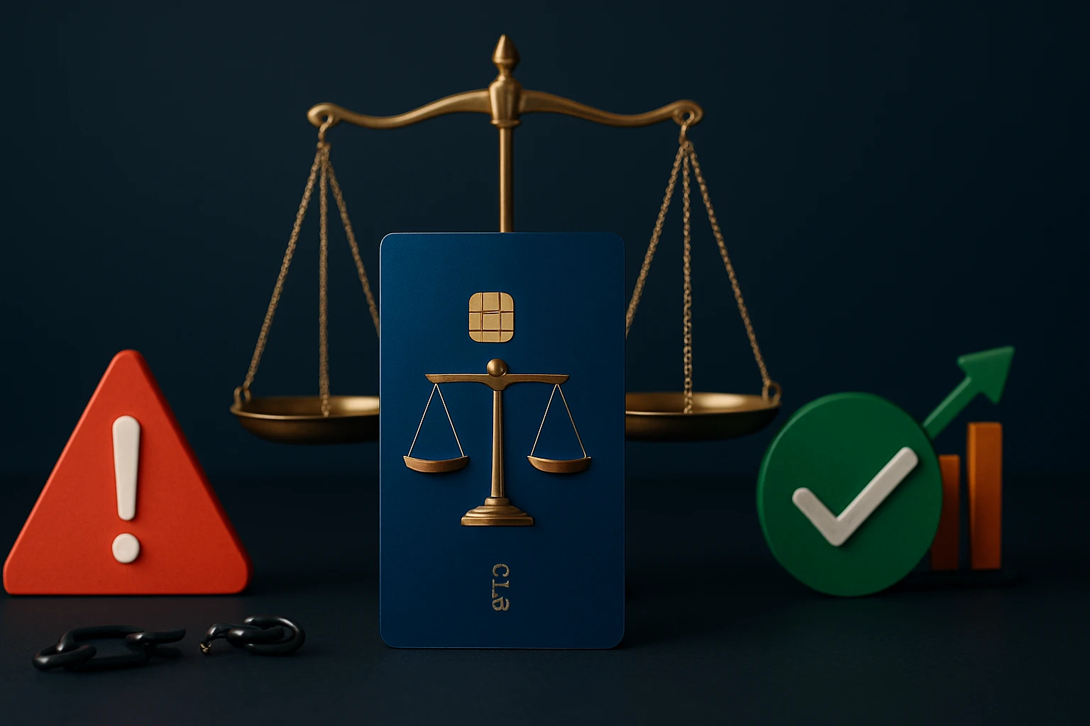 Modrá karta a váhy symbolizujúce spravodlivosť a rovnováhu v právnych otázkach.