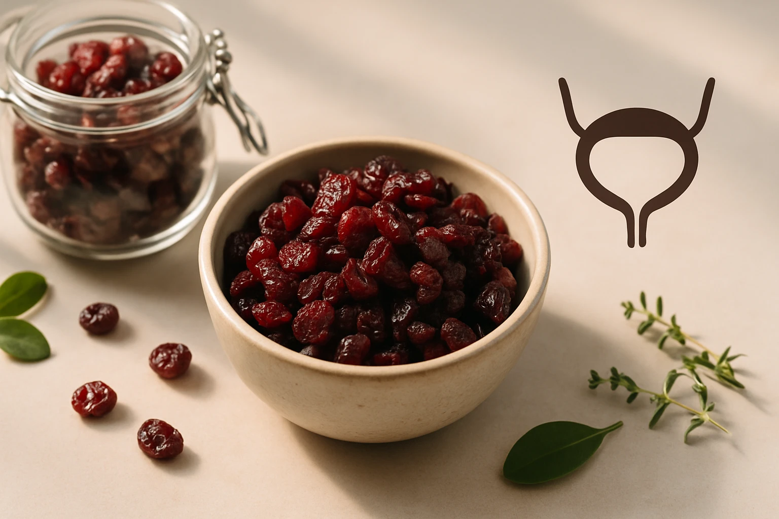 Miska sušených čerešní vedľa sklenenej nádoby s ďalšími čerešňami.