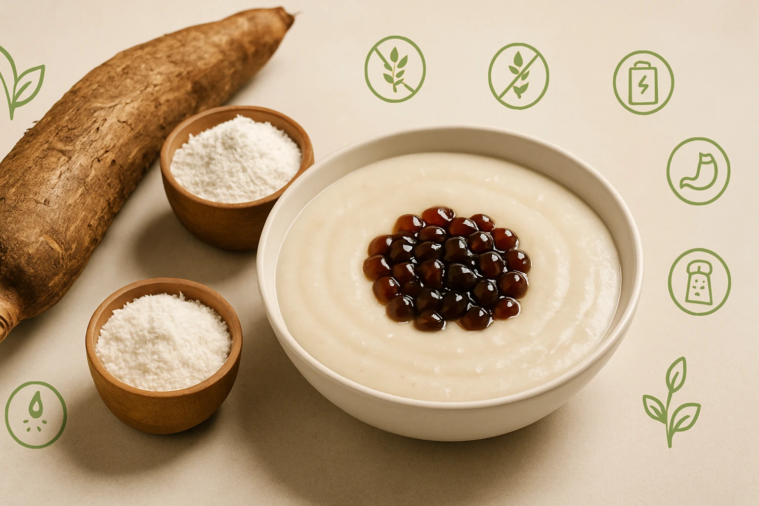 Miska s krémovou zmesou, posypaná tmavými guľôčkami, vedľa suroviny.