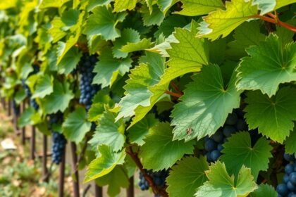 Viničné listy a hrozno na vinohrade