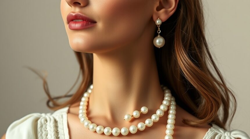 Žena s perlovým náhrdelníkom a náušnicami, symbol elegancie.