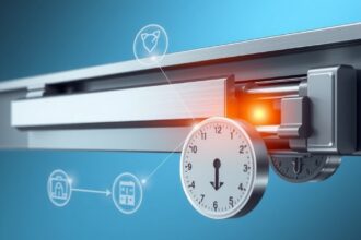 Ilustrácia posuvného zámku so zameraním na bezpečnostné prvky.