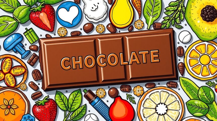 Obrázok tmavej čokolády a rôznych zdravých prísad