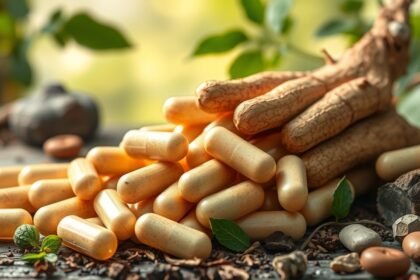 Doplnky z divého jamu a korene na pozadí prírody