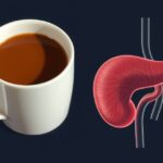 Hrnček kávy a grafické zobrazenie prostaty