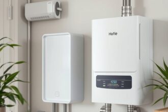 Moderný elektrický bojler na stene s digitálnym ovládaním.