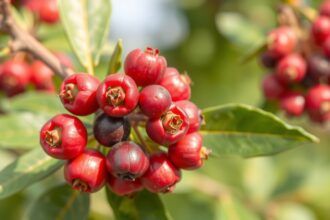 Zrelé plody vitexu na strome, zdravý prírodný liek na hormonálnu rovnováhu.