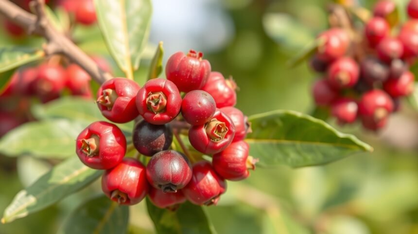 Zrelé plody vitexu na strome, zdravý prírodný liek na hormonálnu rovnováhu.