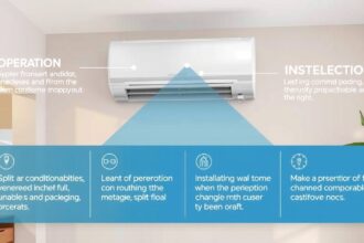 Invertorová split klimatizácia v interiéri s informáciami o jej prevádzke.