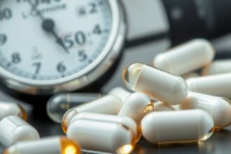 L-karnitínové kapsuly a tlakomer na stole