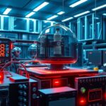 Moderný kvantový počítač v laboratóriu s futuristickým dizajnom.