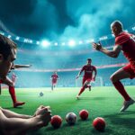 Futbalisti hrajúci na ihrisku počas napínavého zápasu.