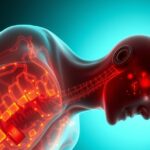 Ilustrácia vyžarujúceho človeka znázorňujúceho vnútorné poškodenie spôsobené báriom.