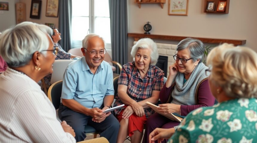 Dôchodcovské družstvo: Starší ľudia diskutujú v komunitnom prostredí.