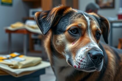 Pes po otravě jedom na potkany v veterinární ordinaci