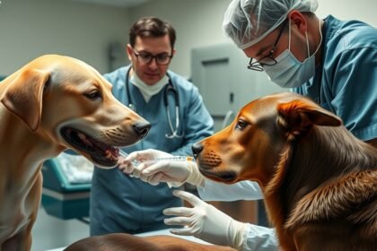 Veterinár podáva injekciu Imizol psom na liečbu babesiózy.