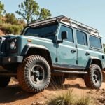 Off-road vehicle with four-wheel drive on rugged terrain