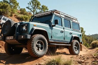 Off-road vehicle with four-wheel drive on rugged terrain