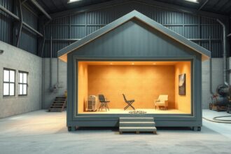 Moderná pieskovacia kabína v priemyselnej haly