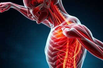 Detailný pohľad na svaly a nervy ľudského tela pri pohybe.