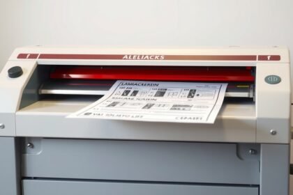 Laminovacie zariadenie s vychádzajúcim dokumentom na ochranu