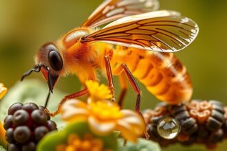 Včela zbierajúca nektár z kvetov, symbol propolisu