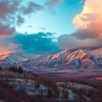 Malebný pohľad na zasnežené hory pri teplom fronte