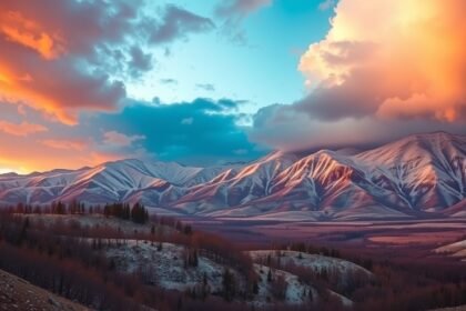 Malebný pohľad na zasnežené hory pri teplom fronte