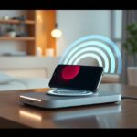 Bezdrôtové nabíjanie mobilného telefónu na modernom stole