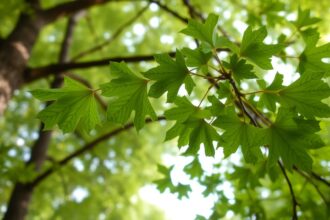 Listy ginka dvojlaločného na pozadí jasného dňa
