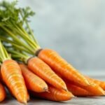 Čerstvé mrkvy s listami na drevenom stole