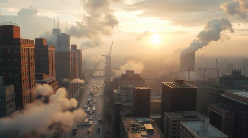 Mestské prostredie znečistené výfukovými plynmi a oxidem uhličitým