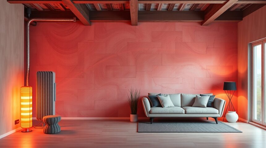Inovatívna nástenná farba v modernom interiéri obývacej izby.