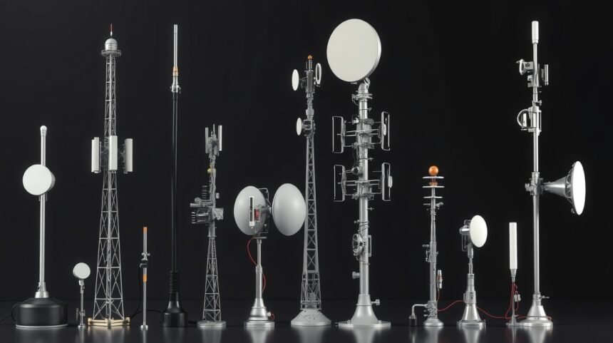 Rôzne typy antén využívané v telekomunikáciách