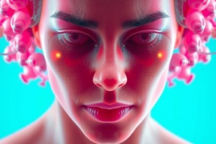 Rádiografia ženského tváre s ružovými prvkami a fokusom na zdravie.