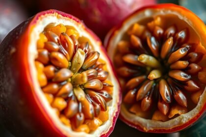 Prekrojená marakuja s dužinou a semienkami