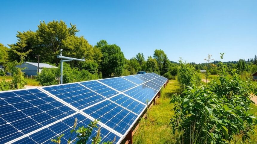 Solárne panely na slnečnej lúke podporujú čistú energiu a zdravie.