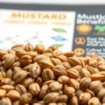 Horčičné semienka s informáciami o ich zdravotných výhodách