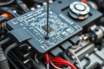 Detail motorovej riadiacej jednotky v moderne automobile