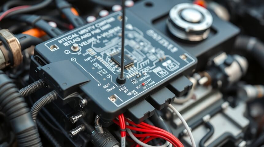 Detail motorovej riadiacej jednotky v moderne automobile