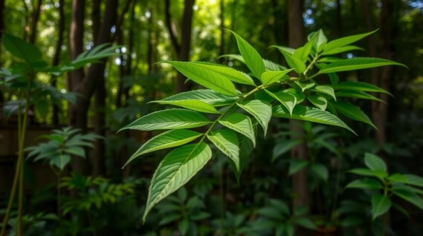 Listy mačacieho pazúra v zelenej záhrade