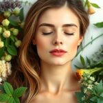 Mladá žena obklopená prírodnými bylinkami a kvetmi