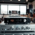 Predzosilňovač a reproduktory v štúdiu pre kvalitný zvuk