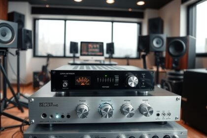 Predzosilňovač a reproduktory v štúdiu pre kvalitný zvuk