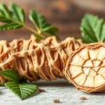 Koreň angeliky s listami, známy pre svoje liečivé účinky.