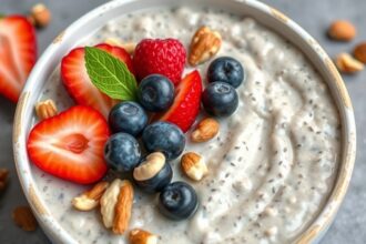 Chia semienková ovsená kaša s ovocím a orieškami