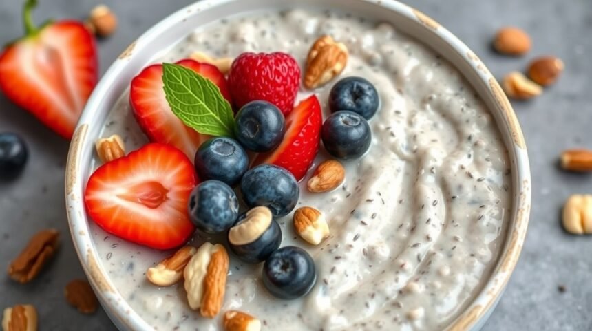 Chia semienková ovsená kaša s ovocím a orieškami